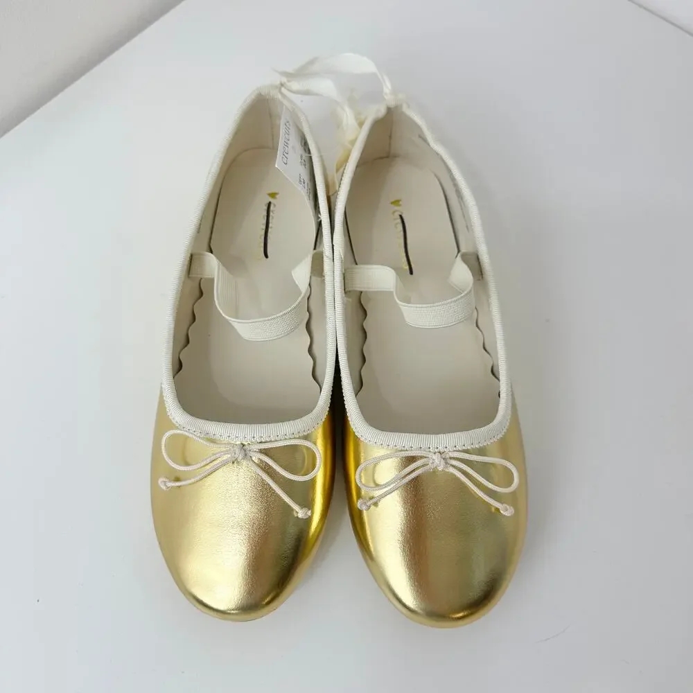 J.Crew Crewcuts Girls Strappy Ballet Flats Golden Honey Metallic Party K3 NWT